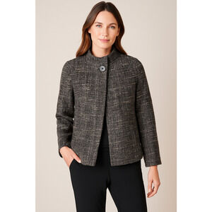 J.Jill XS Petite Wool Blend Tweed Jacket Gray Black Button Front Lined Blazer